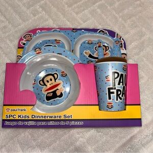 NWT Paul Frank 5-Piece Kids Dinnerware Set - Blue and White